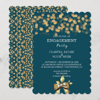 Simple fresh colourful gold bow engagement party invitation