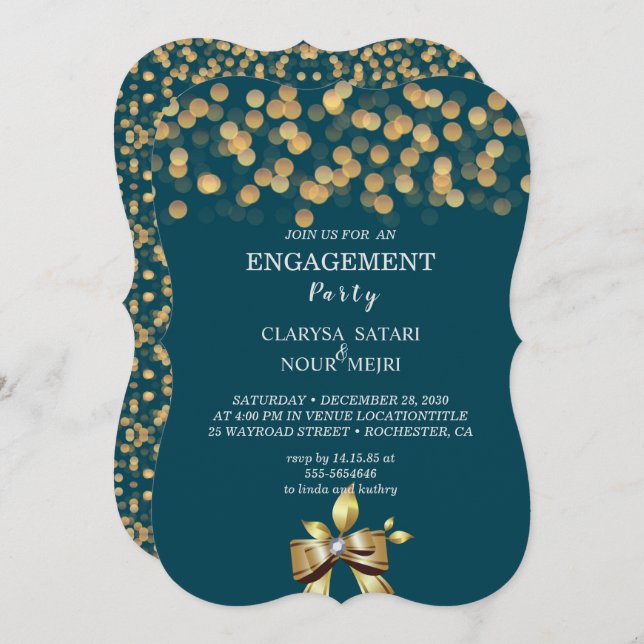 Simple fresh colourful gold  bow wedding invitatio invitation (Front/Back)