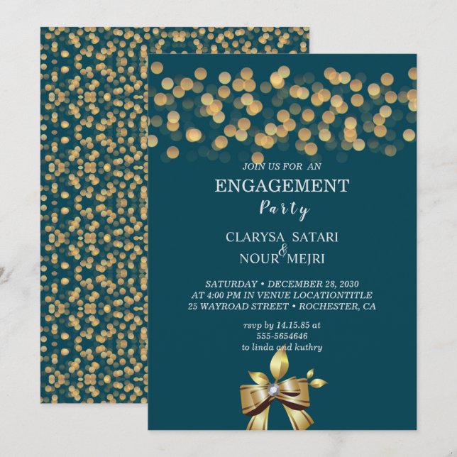 Simple fresh colourful gold  bow wedding invitatio invitation (Front/Back)