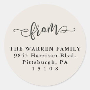 Simple from cream save the date return address classic round sticker