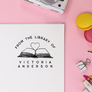 Simple From The Library Of Open Book Rubber Stamp