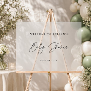 Simple Frosted Elegant Script Baby Shower Welcome Acrylic Sign