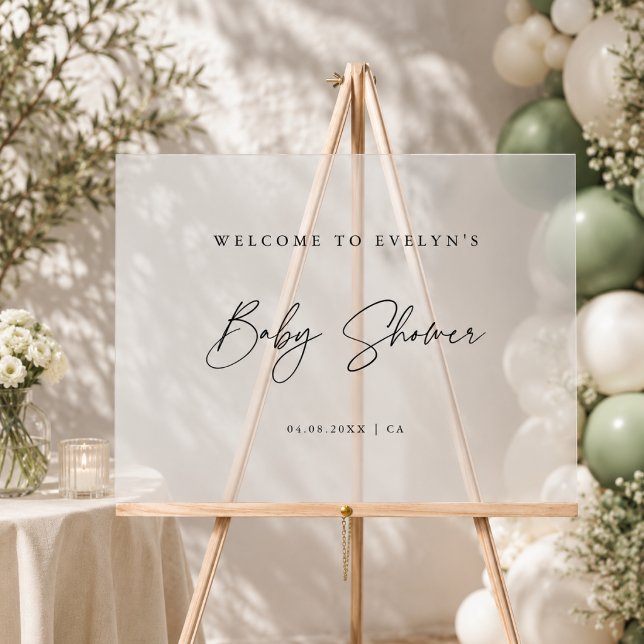 Simple Frosted Elegant Script Baby Shower Welcome Acrylic Sign (Creator Uploaded)