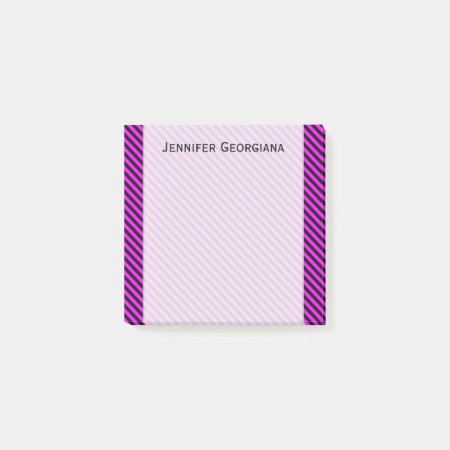 Simple Fuchsia & Black Stripes Pattern + Name Note (Front)