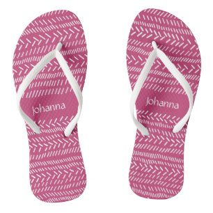 Simple Fuchsia Pink White Stripes Boho Add Name Flip Flops