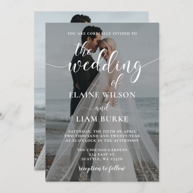 Simple Full Photo Overlay Wedding Invitation (Front/Back)