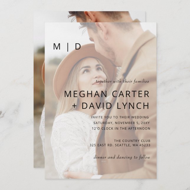 Simple Full Photo Overlay Wedding Invitation (Front/Back)