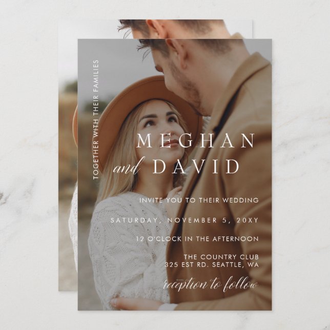 Simple Full Photo Overlay Wedding Invitation (Front/Back)