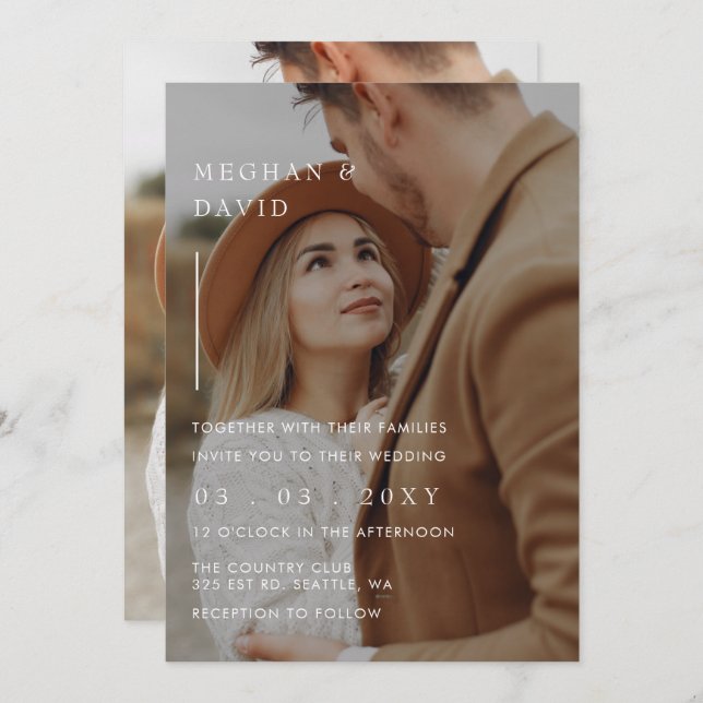 Simple Full Photo Overlay Wedding Invitation (Front/Back)