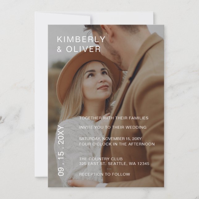 Simple Full Photo Overlay Wedding  Invitation (Front)