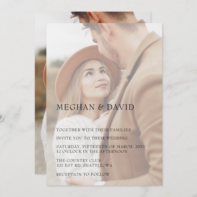 Simple Full Photo Overlay Wedding  Invitation (Front/Back)
