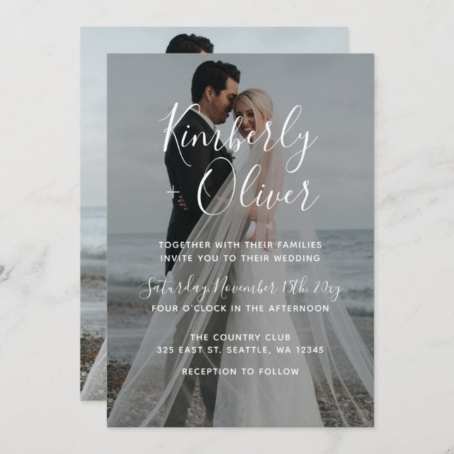 Simple Full Photo Overlay Wedding Invitation (Front/Back)