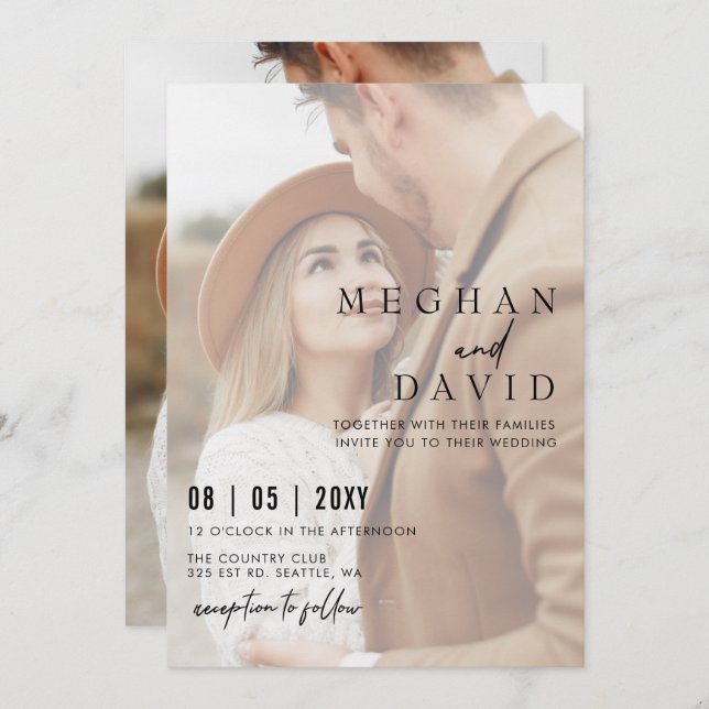 Simple Full Photo Overlay Wedding   Invitation (Front/Back)