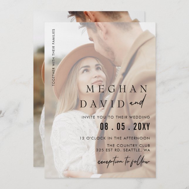 Simple Full Photo Overlay Wedding  Invitation (Front/Back)
