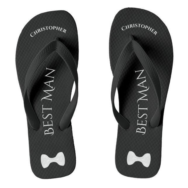 Simple Fun Best Man Name & Bow Tie Wedding Flip Flops (Footbed)