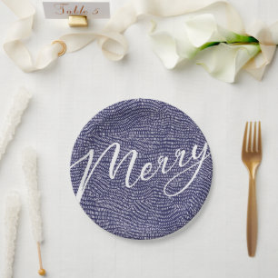 Simple Fun Blue Doodle Merry Christmas Holiday Paper Plate