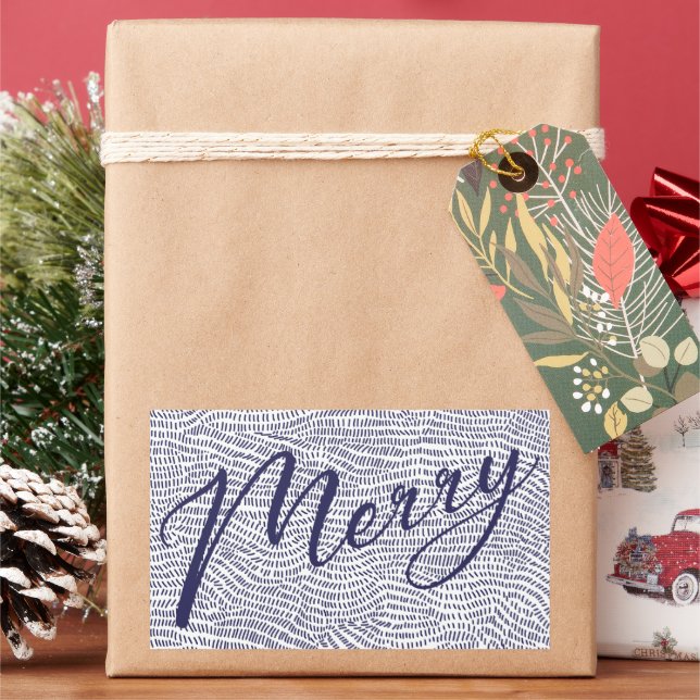 Simple Fun Blue Doodle Merry Christmas Holiday Rectangular Sticker (Holiday)