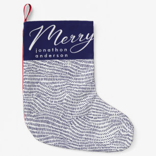 Simple Fun Blue Doodle Merry Christmas Holiday Small Christmas Stocking