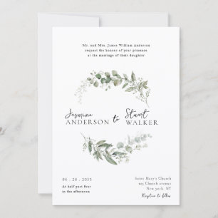 simple fun Eucalyptus Wreath Greenery Wedding Invitation