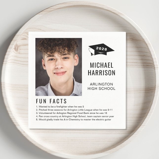 Simple Fun Facts Photo Graduation Napkins (Creator Uploaded)