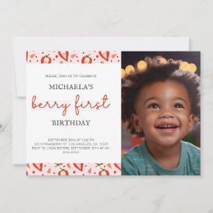 Simple Fun Photo Berry First Birthday Invitation