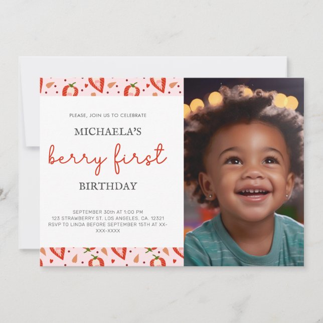 Simple Fun Photo Berry First Birthday Invitation (Front)