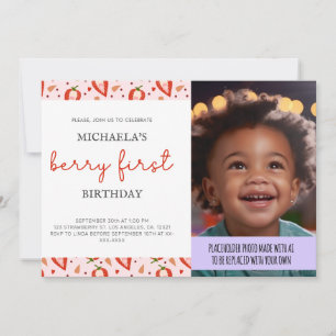 Simple Fun Photo Berry First Birthday Invitation