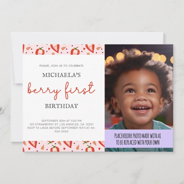 Simple Fun Photo Berry First Birthday Invitation (Front)