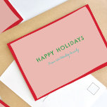 Simple Fun Pink and Red Holiday Postcard<br><div class="desc">Playful and simple,  this holiday card features fun fonts and bold,  cheerful colours. Original art and design by Annie Montgomery Design.</div>