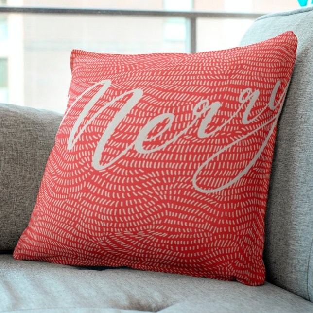 Simple Fun Red Doodle Merry Christmas Holiday Cushion (Creator Uploaded)