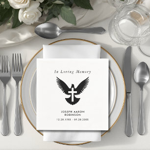 Simple Funeral Cross On Dove Memorial Napkin