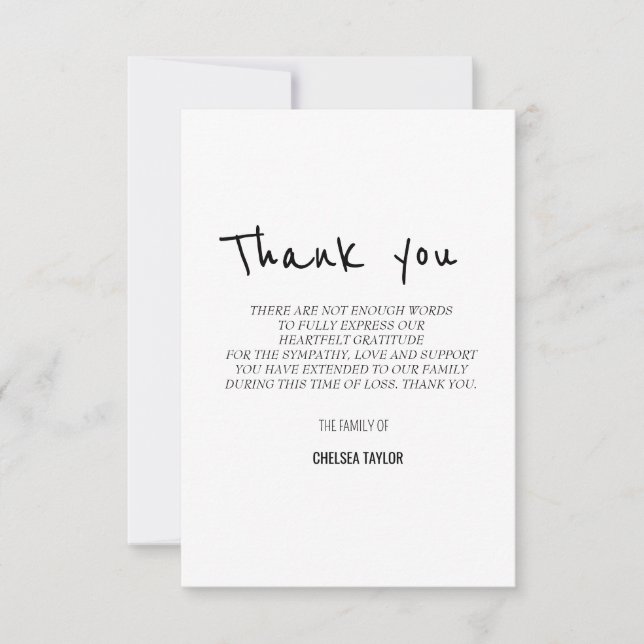 Simple Funeral Handwriting Sympathy Thank You Card (Front)