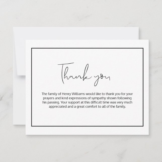 Simple Funeral Handwritten Thank You Card (Front)