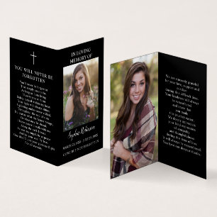 Simple Funeral Memorial Photo Black Prayer Card