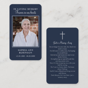 Simple Funeral Memorial Photo Blue Prayer Card