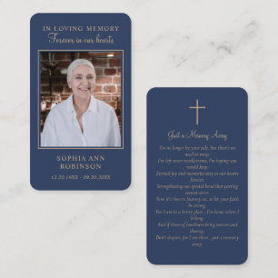 Simple Funeral Memorial Photo Blue Prayer Card