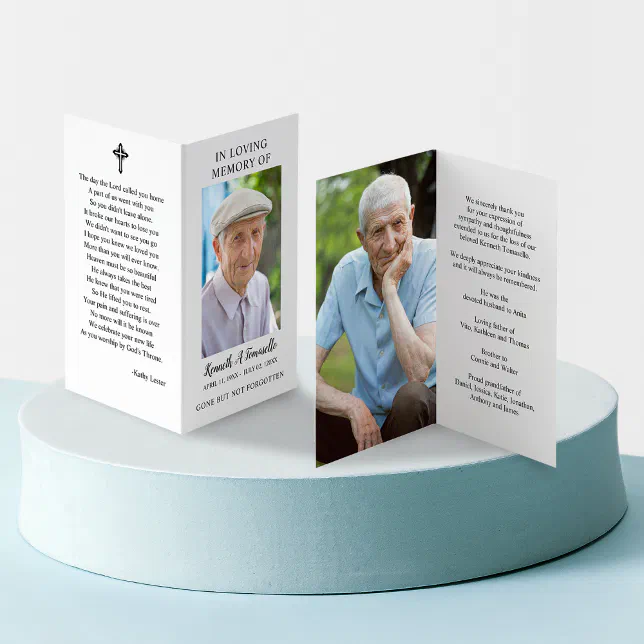 Simple Funeral Memorial Photo Folded Prayer Card | Zazzle