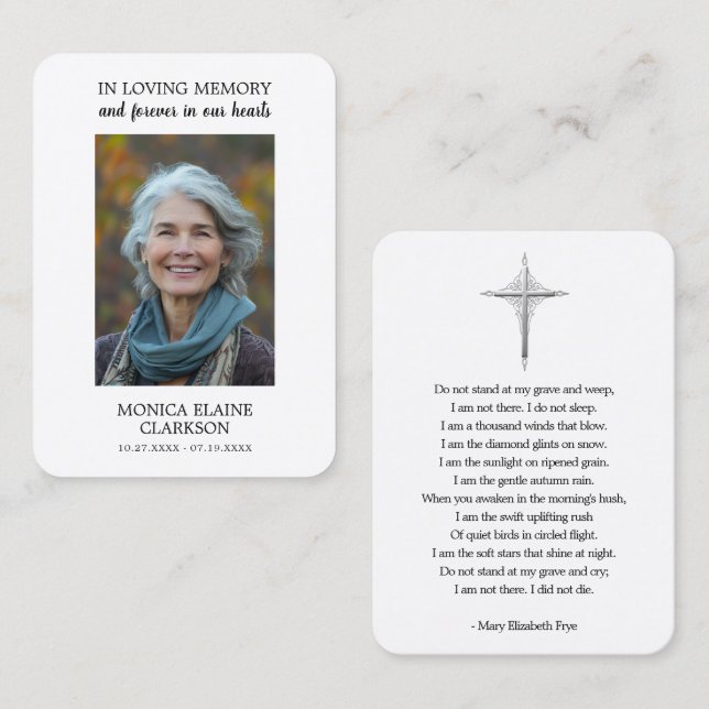 Simple Funeral Memorial Photo Prayer Card (Front/Back)