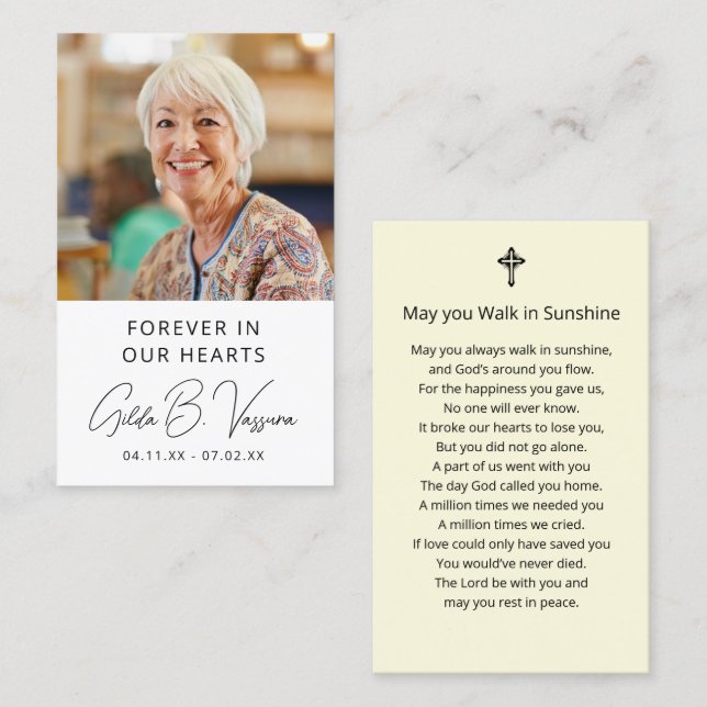Simple Funeral Memorial Photo Prayer Card (Front/Back)