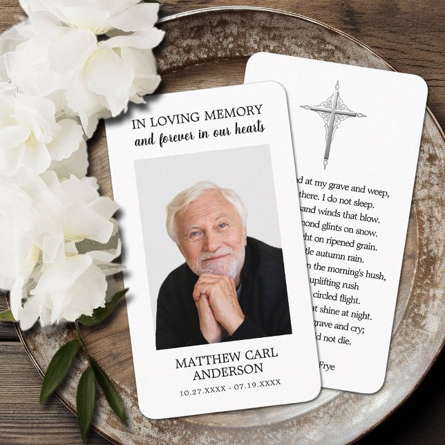 Simple Funeral Memorial Photo Sympathy Prayer Card (Simple funeral memorial photo prayer cards with a cross and poem on the back (can be changed))