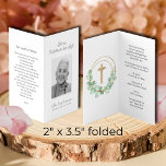 Simple Funeral Memorial Prayer Photo Card<br><div class="desc">A photo and celebration of life on the front, the Lord's Prayer, or any prayer, on the back and details of the life of your loved one on the inside with an elegant eucalyptus wreath and gold cross. Beautiful to include at a funeral, memorial service, death anniversary or in thank...</div>