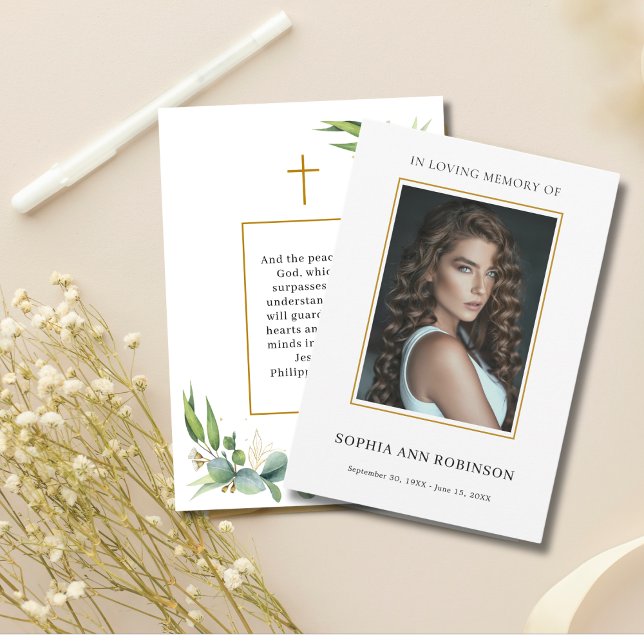 Simple Funeral Memorial Prayer Photo Card (Creator Uploaded)