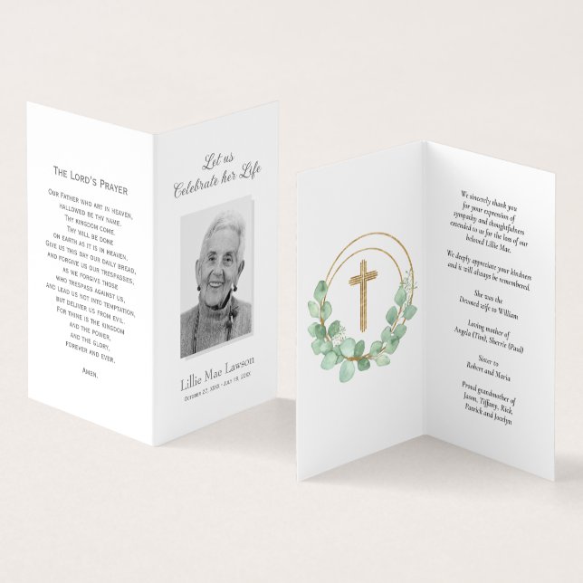 Simple Funeral Memorial Prayer Photo Card (Inside and Outside)