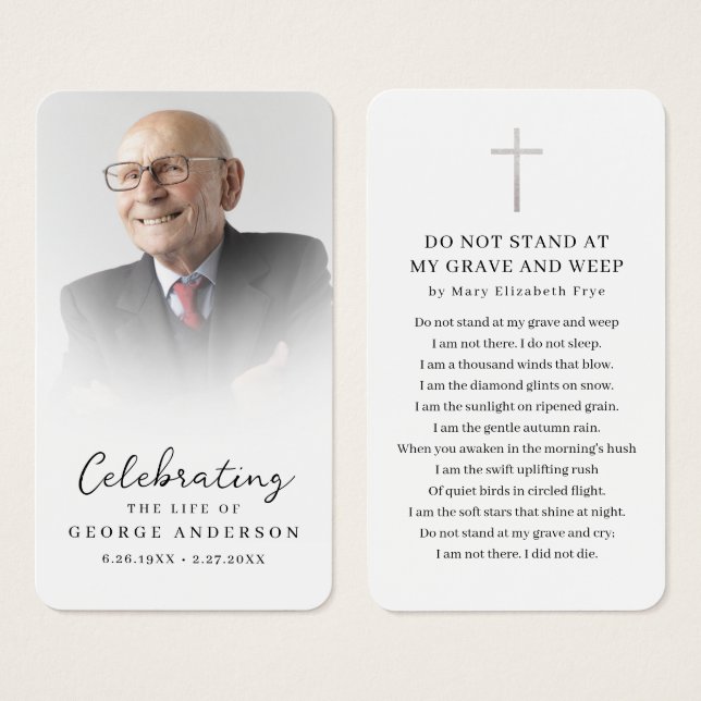 Simple Funeral Memorial Prayer Photo Card (Front & Back)
