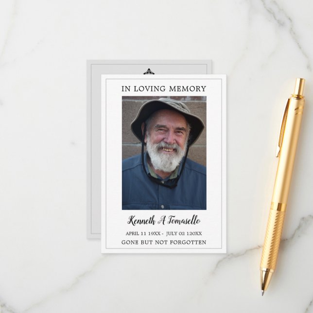 Simple Funeral Memorial Prayer Photo Card (Front/Back In Situ)