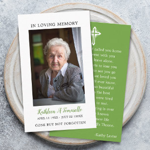Simple Funeral Memorial Prayer Photo Green Card