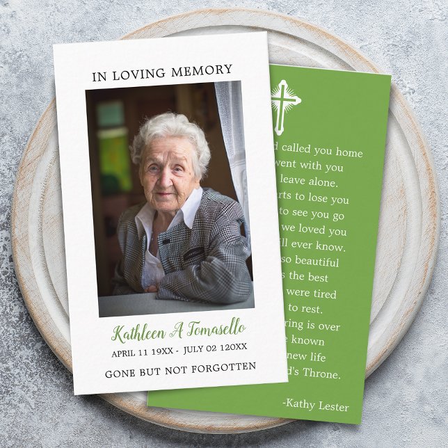 Simple Funeral Memorial Prayer Photo Green Card (Simple Funeral Memorial Prayer Photo Green Card)