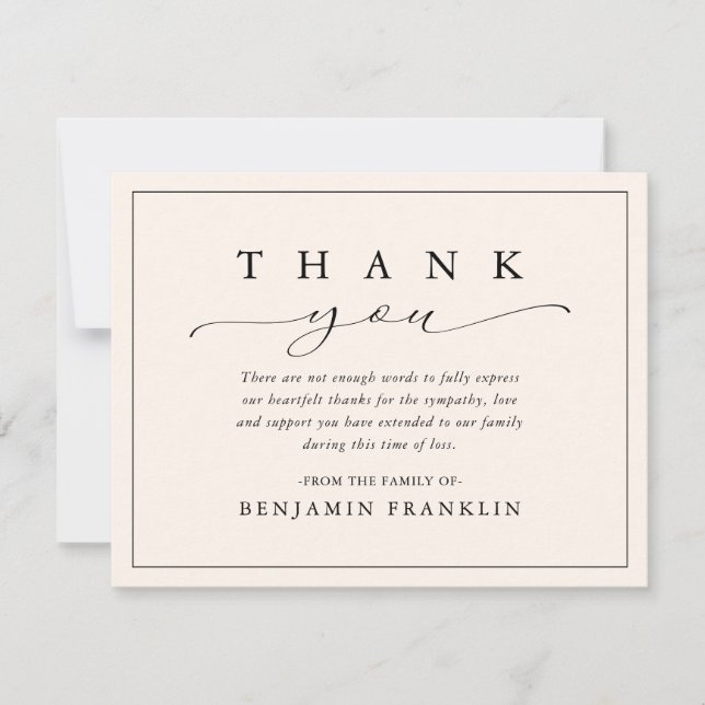 Simple Funeral Memorial Sympathy Bereavement Thank You Card (Front)