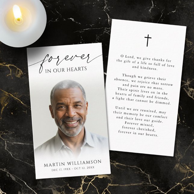 Simple Funeral Photo Cross Memorial Prayer Card (Creator Uploaded)
