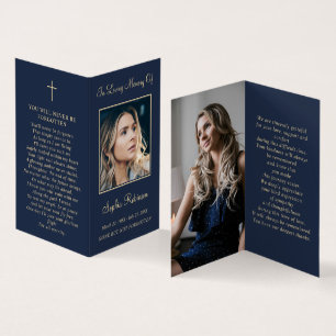 Simple Funeral Photo Folder Gold Blue Prayer Card